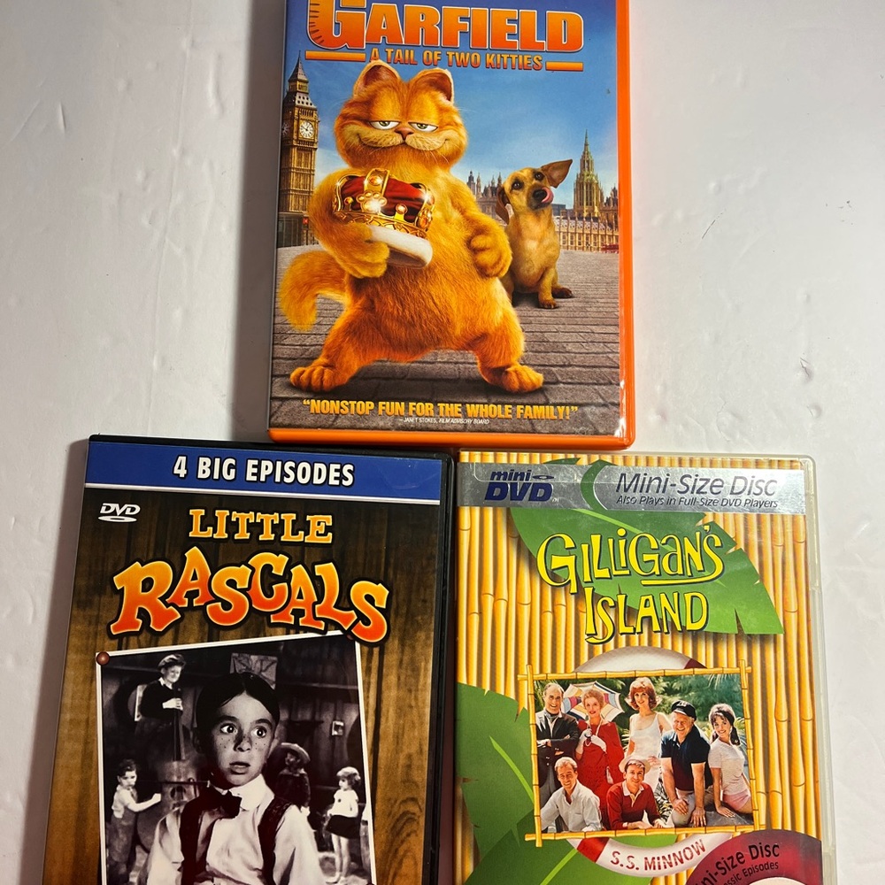 Package of 3 Family DVD’sGarfield, Little Rascals, and Gilligan's Island